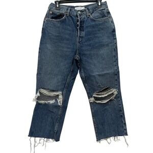 Topshop Dad Jeans Womens 30 Petite Distressed Raw Hem‎ Button Fly